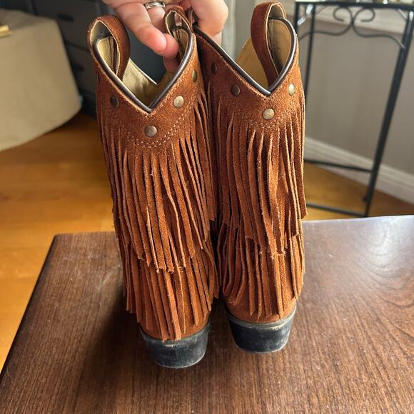 SHYANNE GIRLS' FRINGE SNIP TOE WESTERN BOOTS size 2 brown leather - Picture 5 of 9